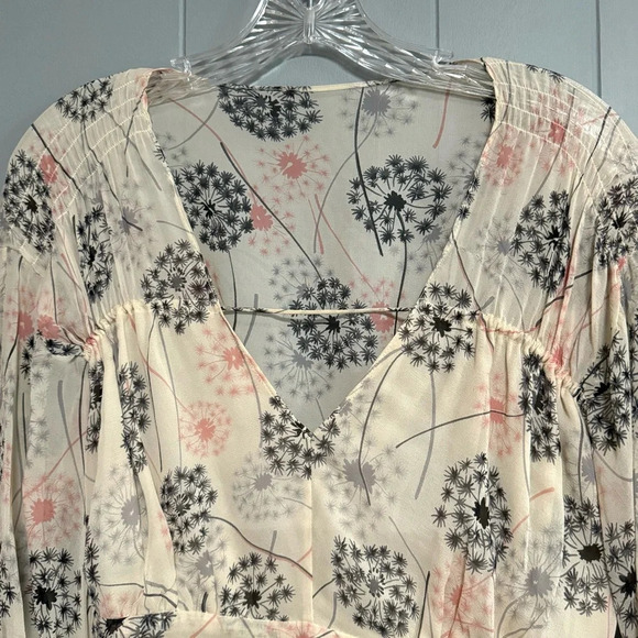 MINT Vintage 2Piece Set Silk Blouse Silk Wool Skirt Cream Dandelion Print Size 8 - Picture 4 of 15